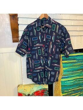 Vintage Nautica Sailing Button Up Shirt Men’s Size Medium Navy Blue Boating